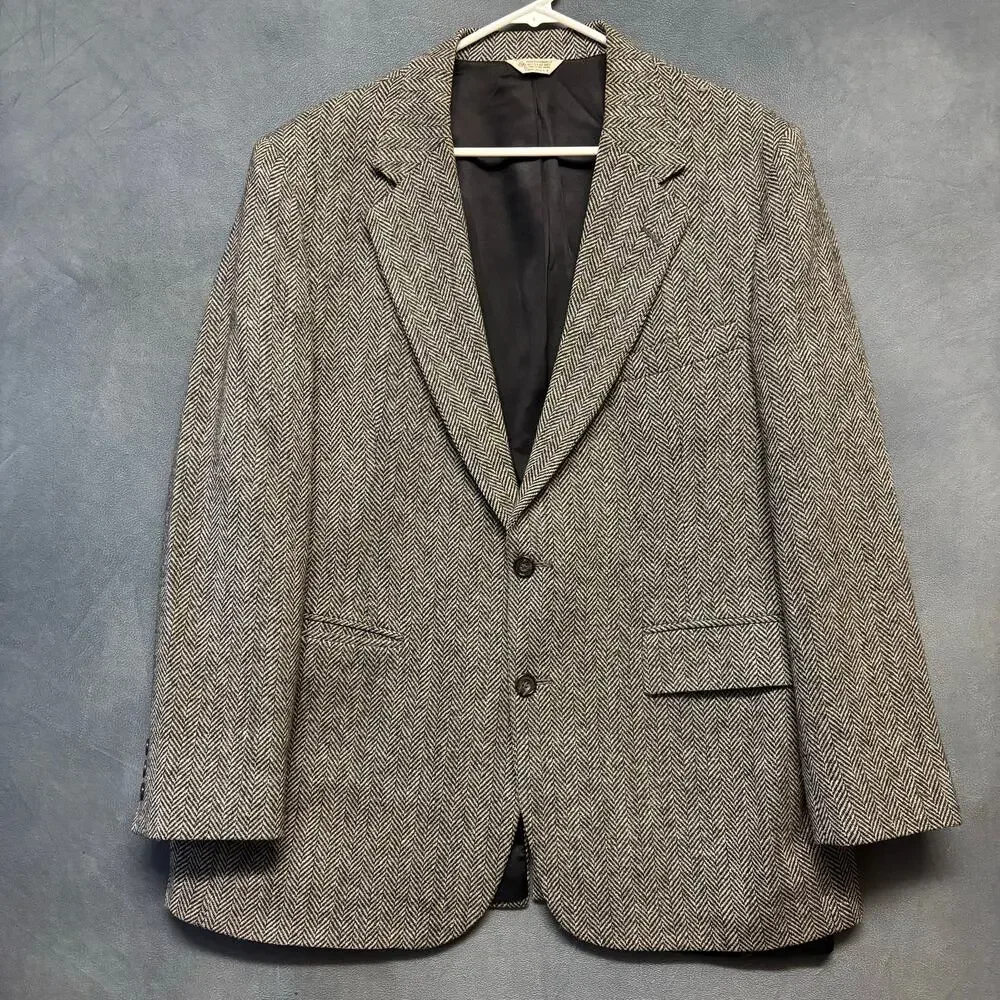 Vintage Christopher Hayes 100% Wool 44R Herringbone Blazer Made in USA Jacket